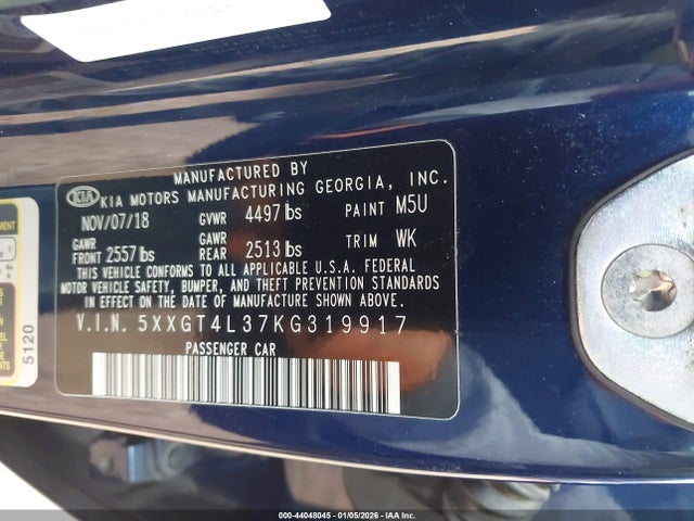 2019 Kia Optima Lx მანქანა იყიდება აუქციონზე, vin: 5XXGT4L37KG319917, აუქციონის ნომერი: 44048045