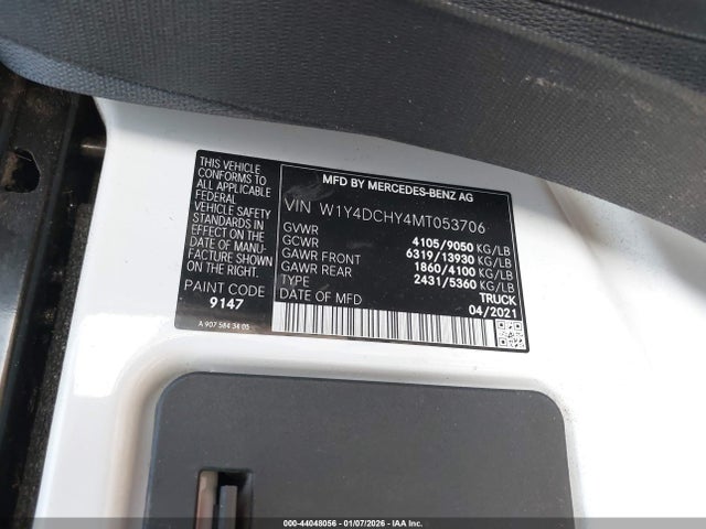 44048056 :رقم المزاد ، W1Y4DCHY4MT053706 vin ، 2021 Mercedes-benz Sprinter 2500 High Roof I4 Diesel مزاد بيع