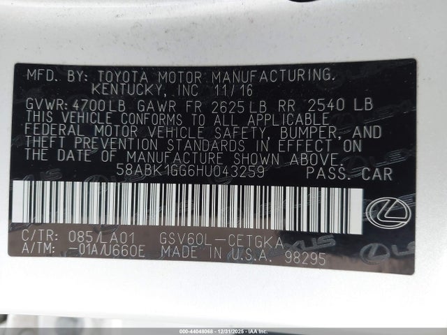 58ABK1GG6HU043259 Lexus ES 350
