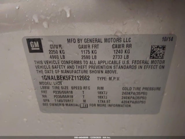 1GNALBEK5FZ112662 Chevrolet EQUINOX 1LT