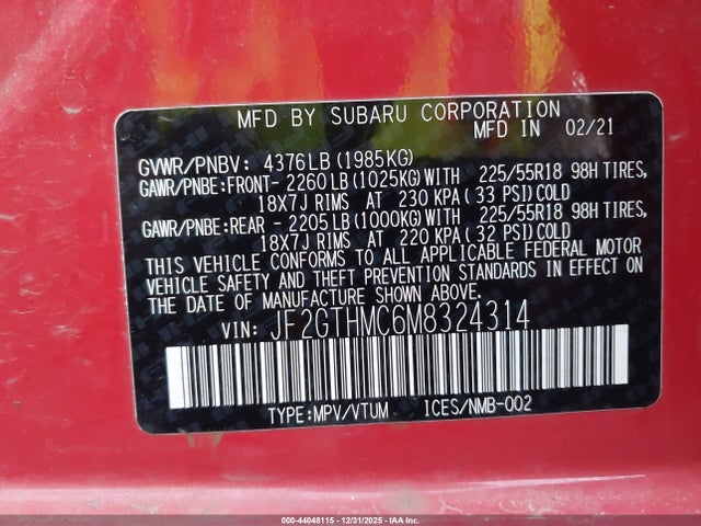 Subaru Crosstrek Limited 2021 JF2GTHMC6M8324314 Image 9