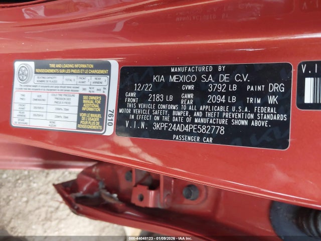 3KPF24AD4PE582778 KIA Forte Lxs