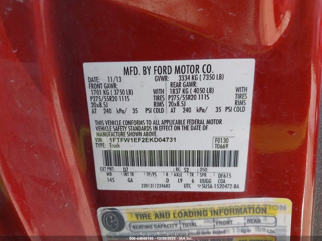 1FTFW1EF2EKD04731 Ford F-150 Xlt