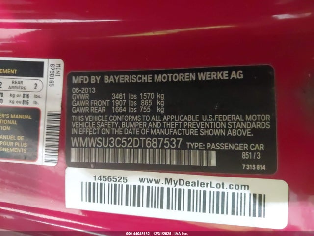 2013 MINI HARDTOP WMWSU3C52DT687537 Photo 8