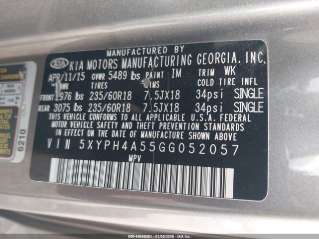 2016 KIA SORENTO 5XYPH4A55GG052057 Photo 8