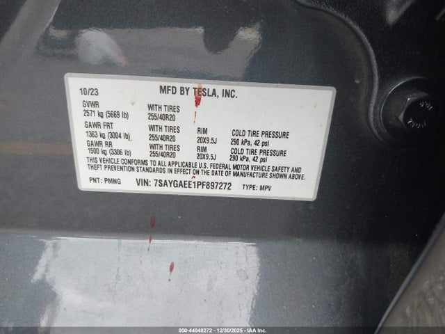 44048272 :رقم المزاد ، 7SAYGAEE1PF897272 vin ، 2023 Tesla Model Y Awd/long Range Dual Motor All-wheel Drive مزاد بيع