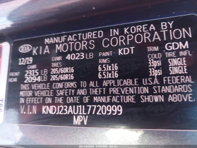 Продажа на аукционе авто 2020 Kia Soul Lx, vin: KNDJ23AU1L7720999, номер лота: 44048289