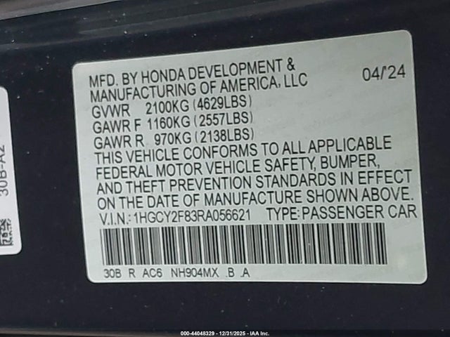 1HGCY2F83RA056621 Honda Accord Hybrid Touring
