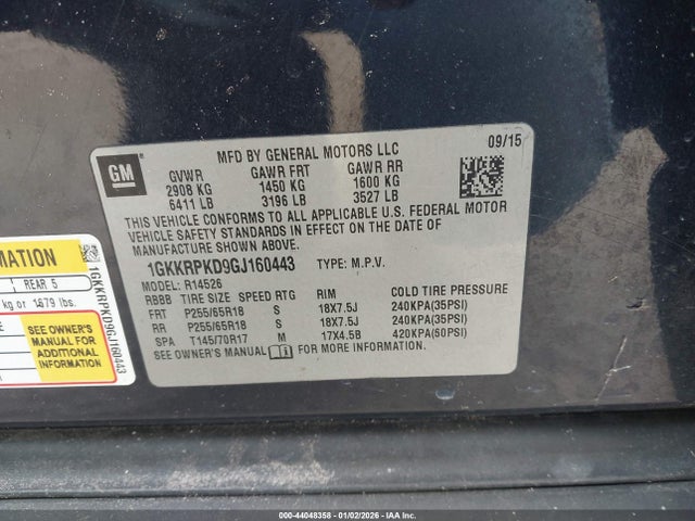 1GKKRPKD9GJ160443 GMC Acadia Sle-2