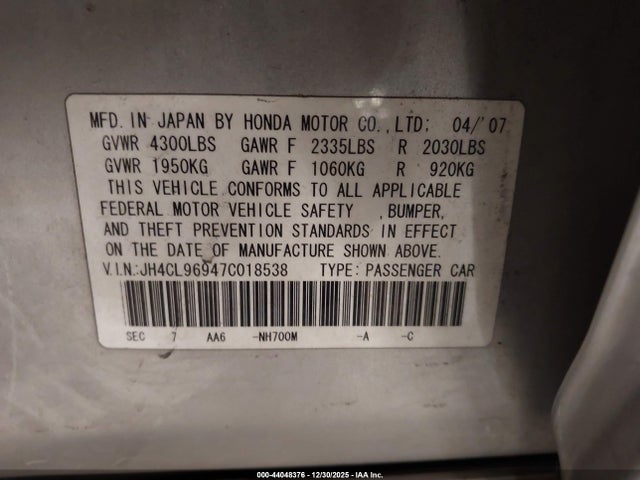 2007 ACURA TSX JH4CL96947C018538 Photo 8