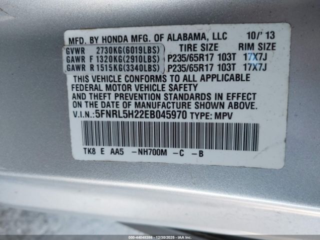 2014 HONDA ODYSSEY 5FNRL5H22EB045970 Photo 8