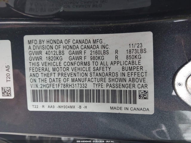 Honda CIVIC EX 2024 2HGFE1F78RH317332 Image 9