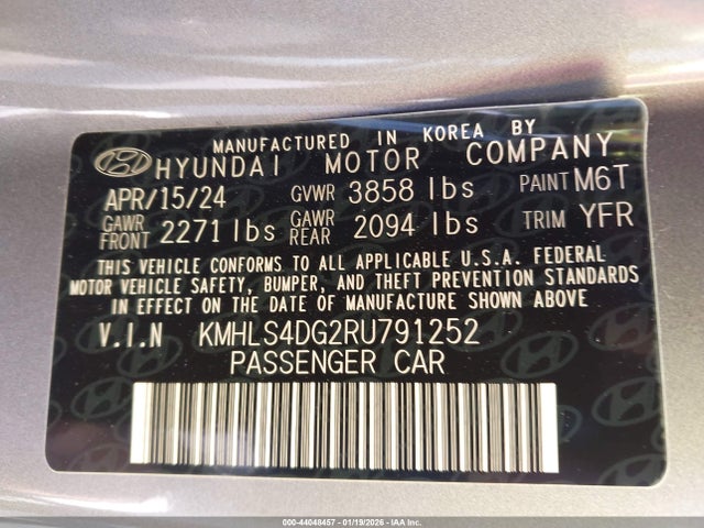 Aukcja sprzedaży 2024 Hyundai Elantra Sel, vin: KMHLS4DG2RU791252, numer aukcji: 44048457