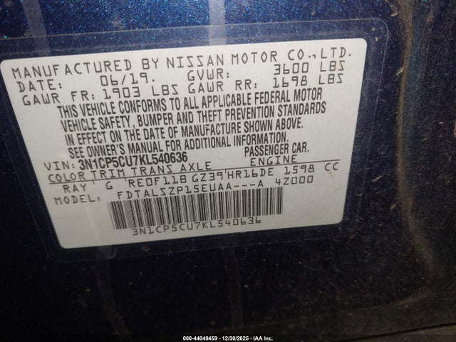 3N1CP5CU7KL540636 Nissan KICKS SV