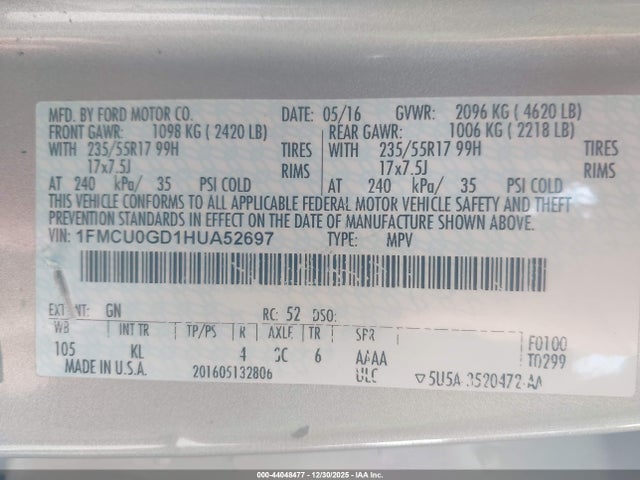 1FMCU0GD1HUA52697 Ford ESCAPE SE