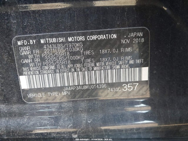 2019 MITSUBISHI OUTLANDER SPORT JA4AP3AU8KU014396 Photo 8