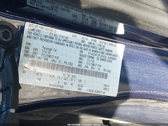 Ford FOCUS SE 2016 1FADP3F20GL336950 Image 9