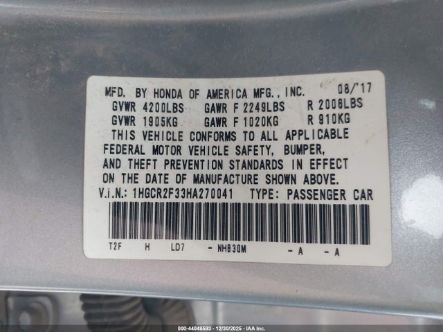 1HGCR2F33HA270041 Honda ACCORD LX