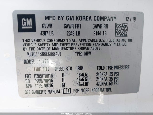 Chevrolet Trax Awd Lt 2020 KL7CJPSB6LB086499 Image 9