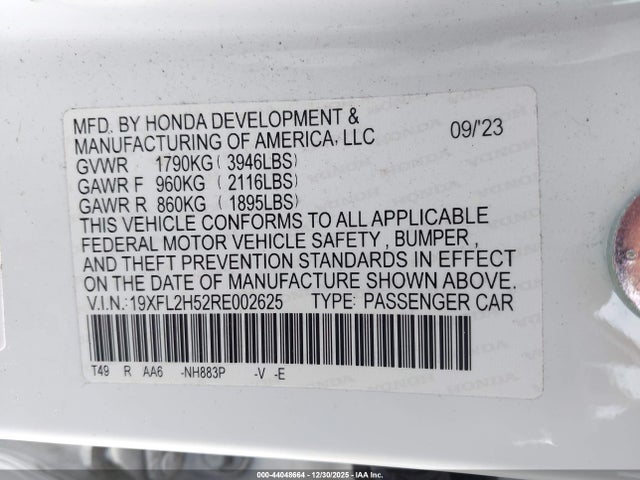 19XFL2H52RE002625 Honda Civic Lx