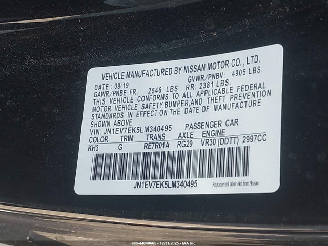 Aukcja sprzedaży 2020 Infiniti Q60 Pure, vin: JN1EV7EK5LM340495, numer aukcji: 44048665