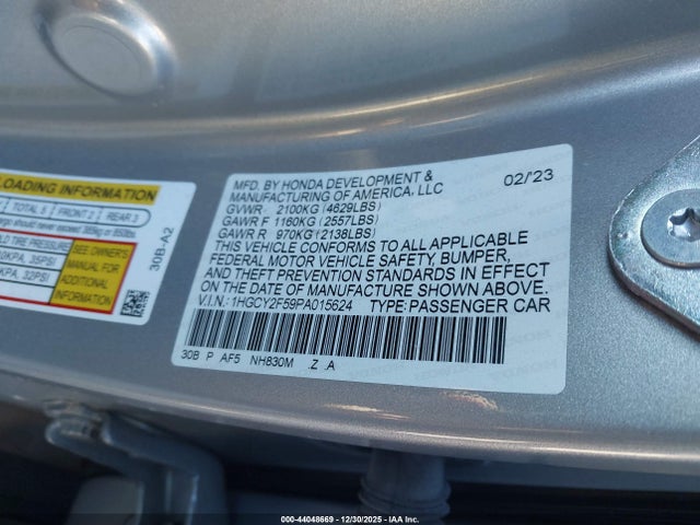 1HGCY2F59PA015624 Honda Accord Hybrid Sport