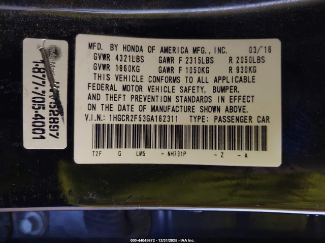 1HGCR2F53GA162311 Honda Accord Sport