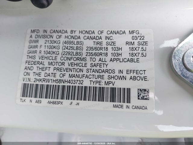 2HKRW1H58NH403732 Honda Cr-v 2wd Ex