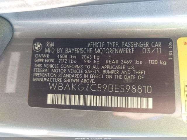 2011 BMW 335I WBAKG7C59BE598810 Photo 8