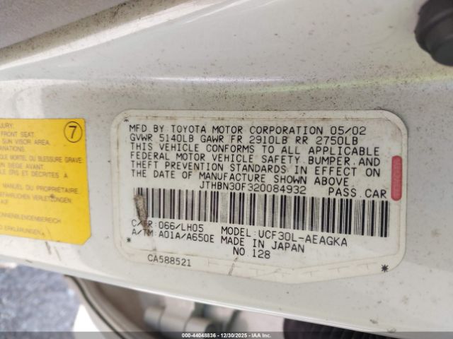 2002 LEXUS LS 430 JTHBN30F320084932 Photo 8