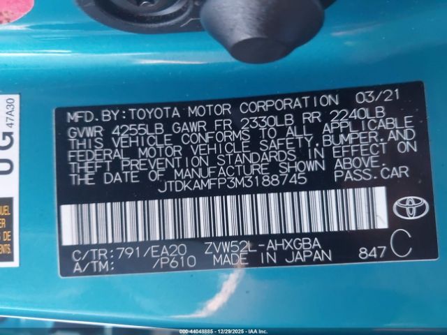 2021 TOYOTA PRIUS PRIME JTDKAMFP3M3188745 Photo 8