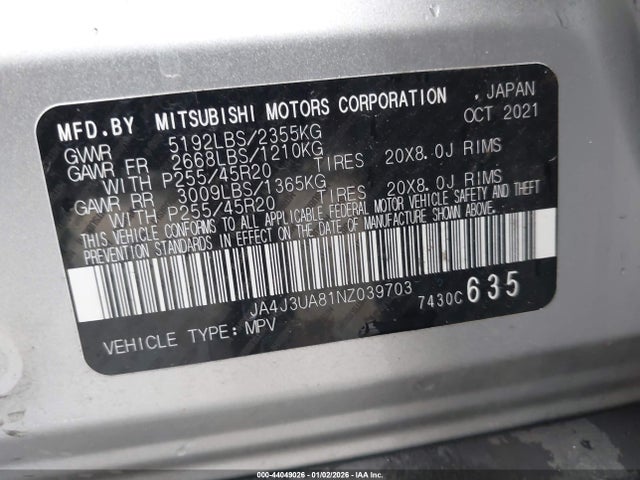 2022 MITSUBISHI OUTLANDER JA4J3UA81NZ039703 Photo 8