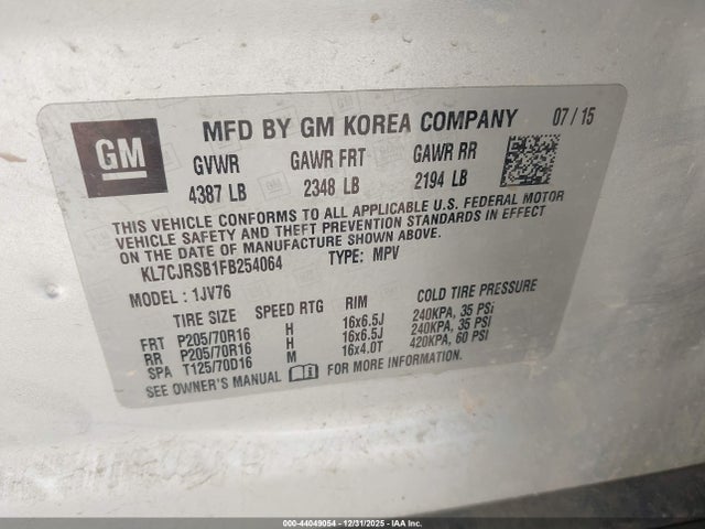 KL7CJRSB1FB254064 Chevrolet Trax Lt
