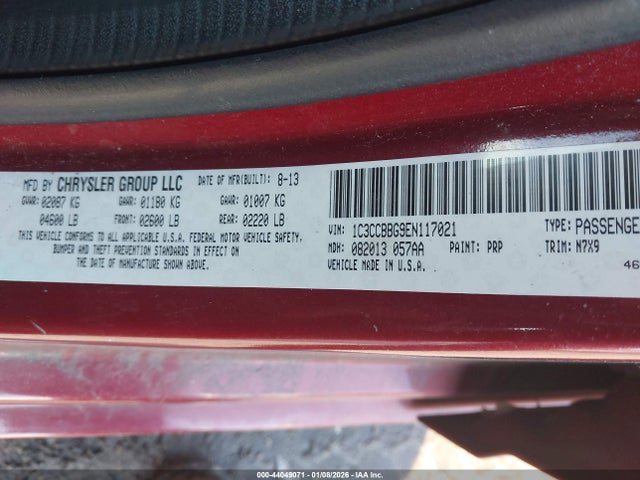 2014 Chrysler 200 Touring მანქანა იყიდება აუქციონზე, vin: 1C3CCBBG9EN117021, აუქციონის ნომერი: 44049071