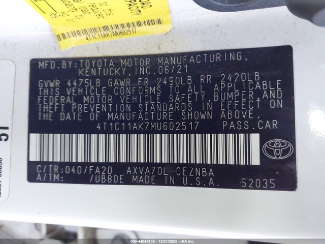 4T1C11AK7MU602517 Toyota CAMRY LE