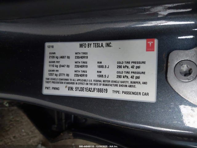 Aukcja sprzedaży 2018 Tesla Model 3 Long Range/mid Range, vin: 5YJ3E1EA2JF186519, numer aukcji: 44049115