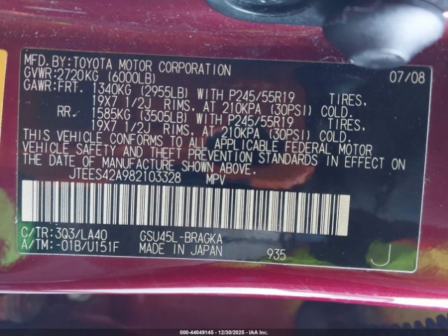 2008 TOYOTA HIGHLANDER JTEES42A982103328 Photo 8