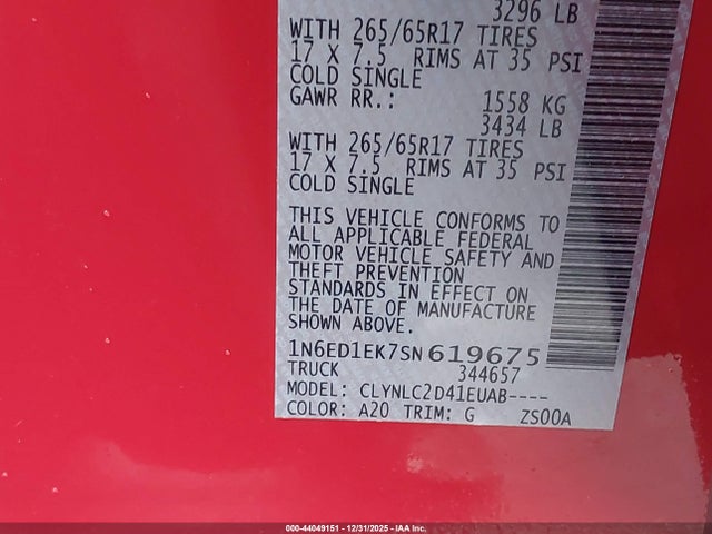 Nissan Frontier Sv 4x4 2025 1N6ED1EK7SN619675 Image 9