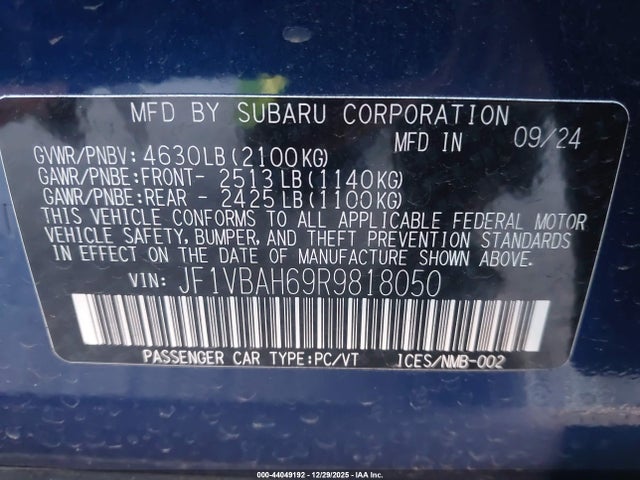 JF1VBAH69R9818050 Subaru Wrx Premium