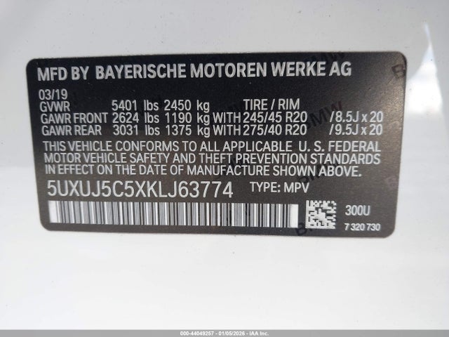 5UXUJ5C5XKLJ63774 BMW X4 M40i
