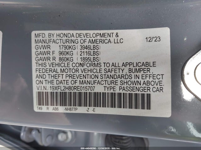 19XFL2H80RE015707 Honda Civic Sport