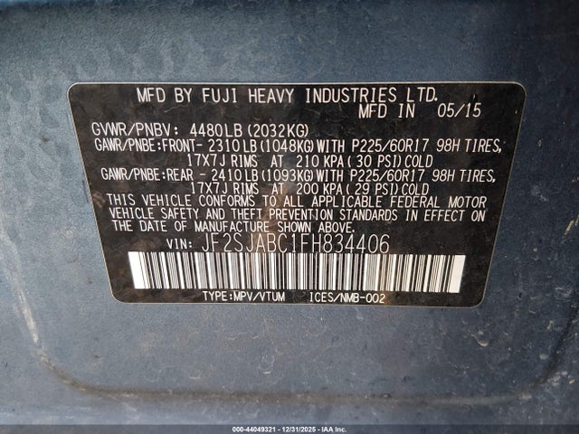Subaru Forester 2.5i 2015 JF2SJABC1FH834406 Image 9