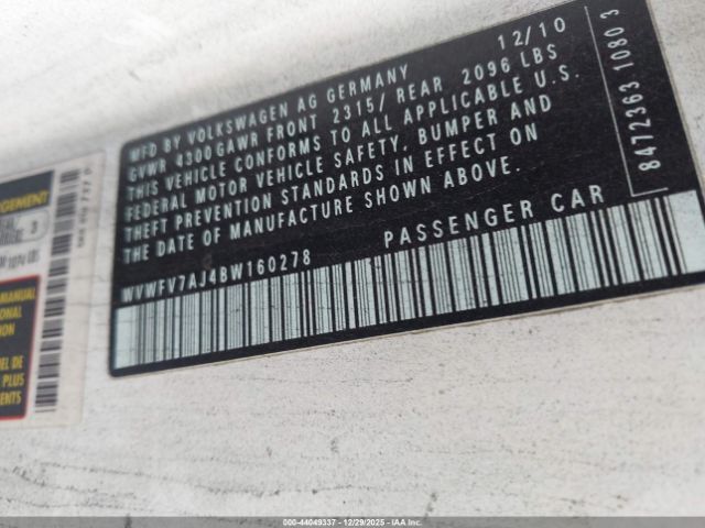 2011 VOLKSWAGEN GTI WVWFV7AJ4BW160278 Photo 8