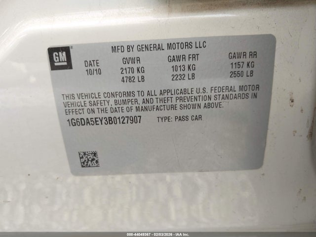 44049367 :رقم المزاد ، 1G6DA5EY3B0127907 vin ، 2011 Cadillac Cts Standard مزاد بيع