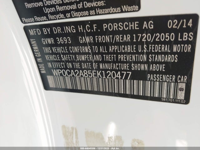 2014 PORSCHE BOXSTER WP0CA2A85EK120477 Photo 8