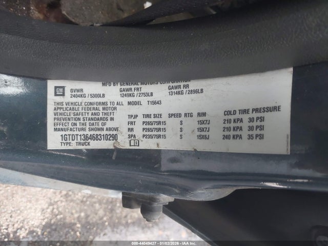 44049427 :رقم المزاد ، 1GTDT136468310290 vin ، 2006 Gmc Canyon Sle2 مزاد بيع