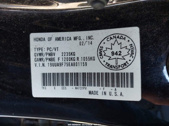 44049434 :رقم المزاد ، 19UUA9F75EA801159 vin ، 2014 Acura Tl 3.7 مزاد بيع