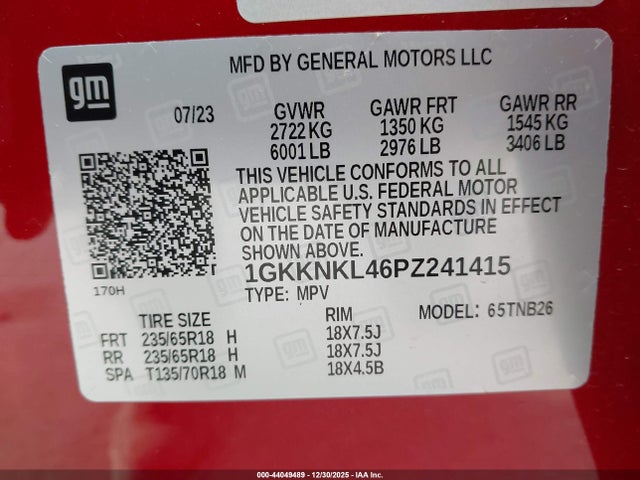 1GKKNKL46PZ241415 GMC Acadia Fwd Sle