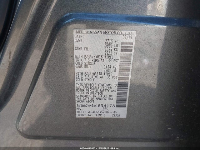 Nissan Pathfinder S 2019 5N1DR2MN1KC634178 Image 9