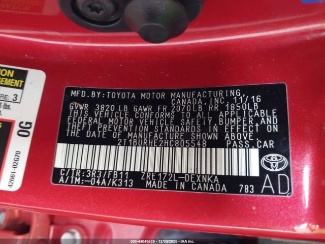 2017 TOYOTA COROLLA 2T1BURHE2HC805548 Photo 8